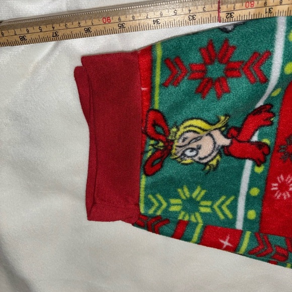 Festive Red and Green Grinch Pajama Bottoms with Holiday Patterns - Picture 5 of 7